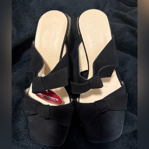 Wonders Black Suede Mules with Crisscross Straps - Picture 11 of 13